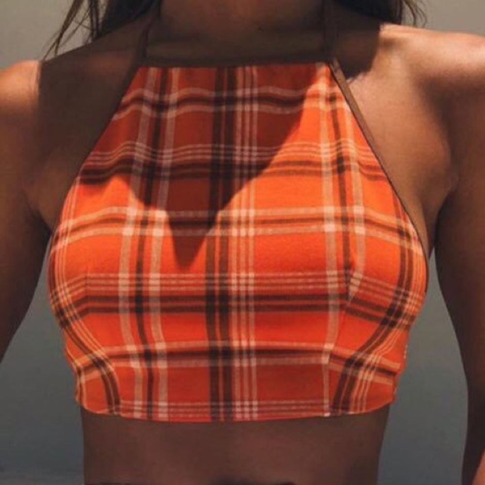 Orange plaid Halter Crop Top